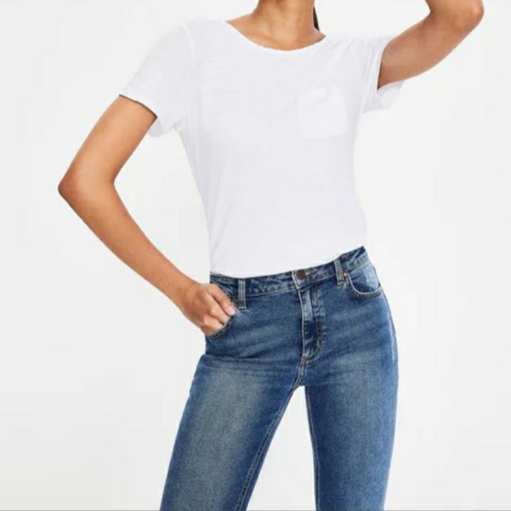 Boden Olivia Linen Back Detail Tee White Size 2